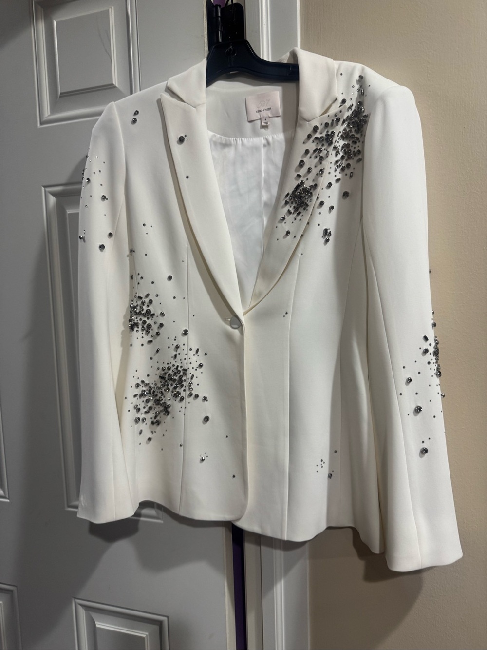 cinq a sept Ivory Blazer with Silver Crystal Embellishment